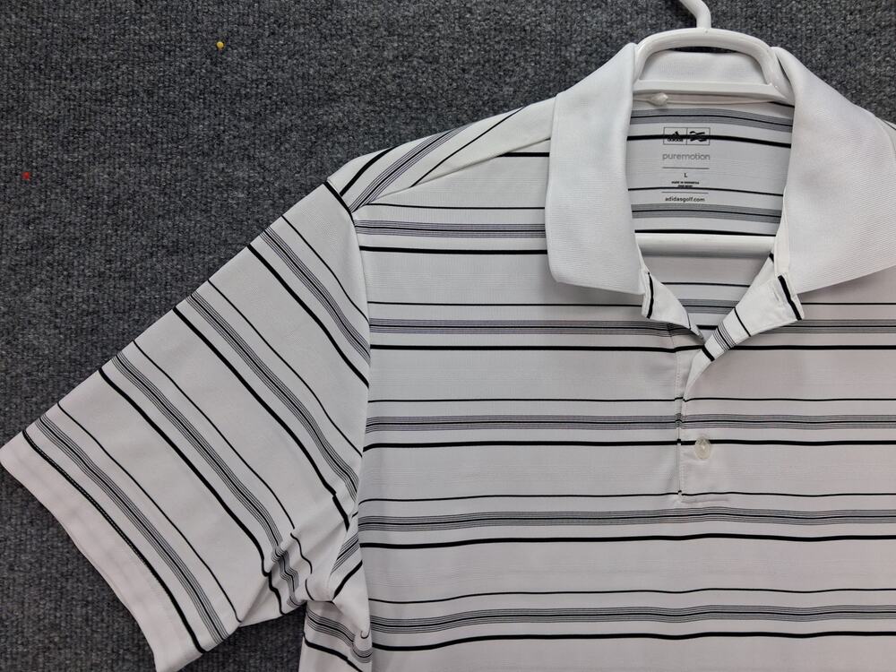 Adidas Polo Shirt Mens Large White Striped Puremotion Golf